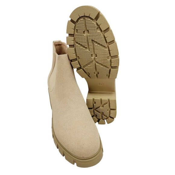 Anklet Womens Beige Chelsea Boots With Chunky Heel & Elastic Sides Size 9 - Picture 6 of 13